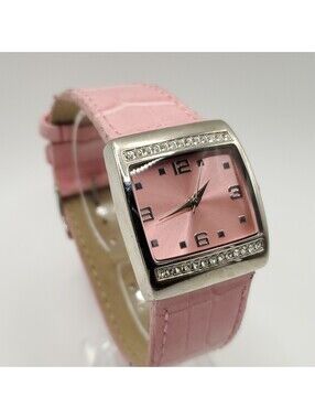 Mary Kay Quartz Rhinestone Bezel Pink Square 28mm Womens Watch New Battery